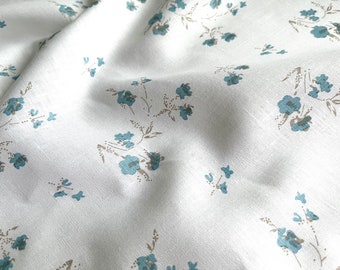 Tissu en lin inutilisé - Imprimé floral bleu - poids 4,1 oz/yd2 (140 g/m²) - largeur 147 cm (57 po.), lin floral, tissu à coudre printemps-été
