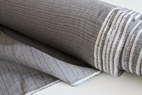 Grey Silver Striped Linen Fabric, Medium Weight Gray Linen By Yard, Striped Fabric, Fashion Fabric, Apparel Fabric, Shirting Linen Fabric