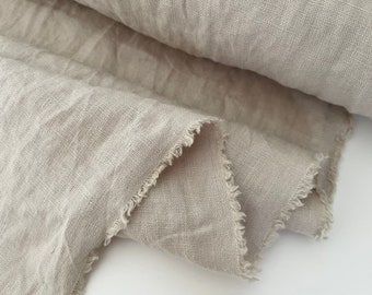 Washed Linen Fabric - Oatmeal - weight 5.5 oz/yd2 (185 GSM) - width 56" (142 cm), Beige Flax Linen, Tan Linen Fabric, Buff Fabric