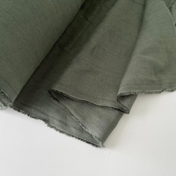 100% Flax Linen Fabric - Beetle - Softened, Medium Weight All Purpose Deep Green Linen by Yard