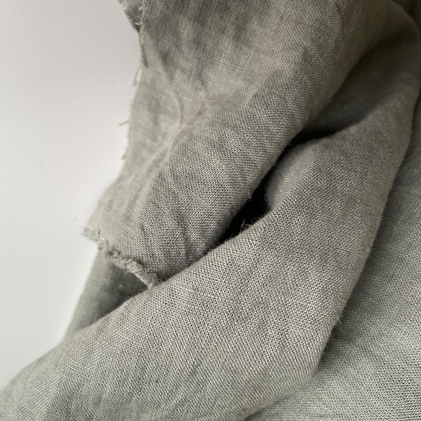 Deep Sage Green Linen Fabric - Washed - weight 5.5 oz/yd2 (185 GSM) - width 56" (142 cm) - OEKO-TEX certified - made in Europe