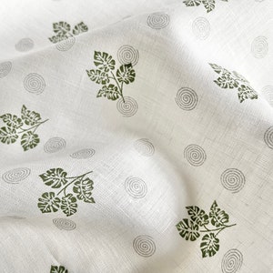 Deadstock Linen Fabric - Tropical Leaf - weight 4.1 oz/yd2 (139 GSM), width 57" (147 cm), Floral Print Linen Fabric, Shirting Fabric