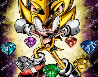 Download digitale Stampa artistica di Super Sonic Sonic the Hedgehog Stampa artistica 15x20 pollici