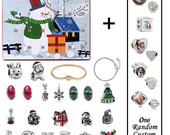 Personalized Photo Charm Christmas Charm Surprise Blind Box Bracelet 24 Calendar Countdown Gift Box Bracelet DIY Charms