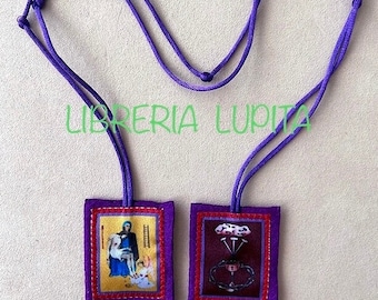 BEST SELLER! WOOL Purple Scapular/Escapulario Morado, Cruz del Perdon, Medalla de Proteccion De Los Ultimos Tiempos-Marie Julie Jahenny