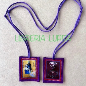 BEST SELLER! WOOL Purple Scapular/Escapulario Morado, Cruz del Perdon, Medalla de Proteccion De Los Ultimos Tiempos-Marie Julie Jahenny