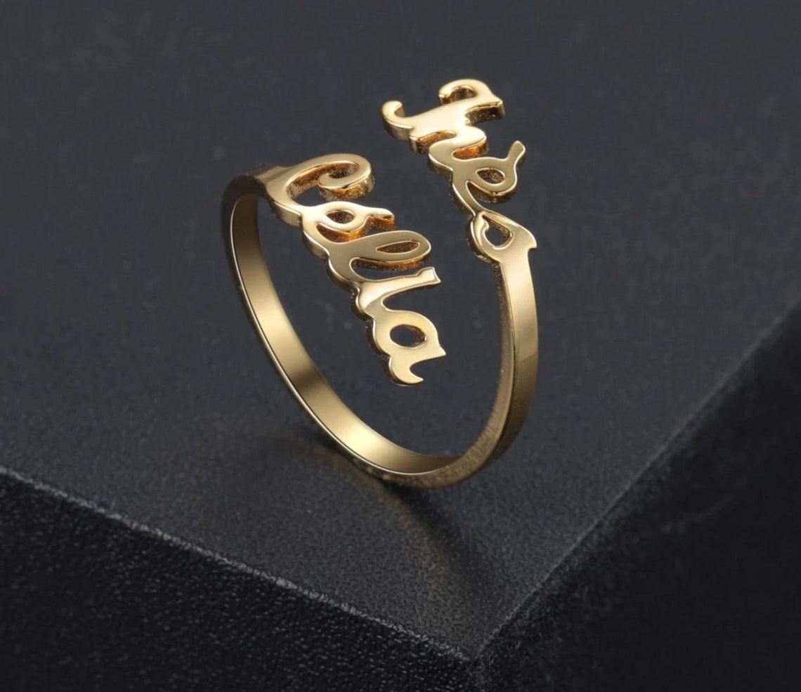 Double Name Ring Adjustable Two Name Ring in Silver Gold - Etsy