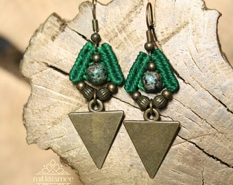 Macrame Earrings | Dakini | Boho | Festival Jewelry | Gemstone | Handmade | Gift for Her | Personalized | Geometric | Triangle