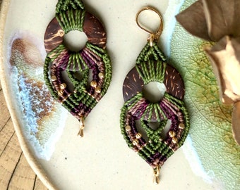 COCONUT | MACRAME EARRINGS Gift Idea Birthday Boho Hippie Vintage Christmas Gift Christmas Idea Festival Jewelry Triangle
