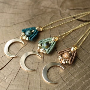 Makramee Halskette | MOONCHILD | Boho | Festival Schmuck | Edelstein-Auswahl | Handgemacht