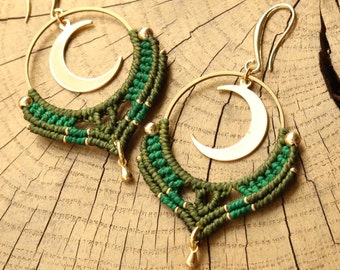 MONDIS | Macrame Earrings | Boho | Festival Jewelry | Crescent Moon | Handmade | Gift for Her | Personalized |