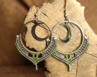 MONDIS SILV | Macrame Earrings | Boho | Festival Jewelry | Moon Crescent | Handmade | Gift for Her | Personalized |