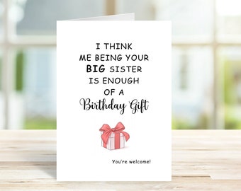 Little Sister Birthday Card, Humour Funny Birthday Card, Sister Birthday Card, Quote Card, Funny Sister Card, Cute Sister Card,