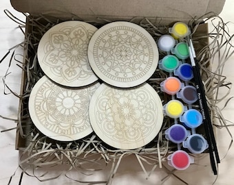 DIY Adult Painting Craft Kit Coaster Mandalas Paint Kit, Wooden DIY Paint Kit, Coaster Painting Kit For Adults, DIY Craft Paint Kit