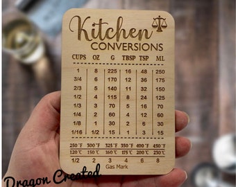 Kitchen conversation chart magnet, Baker Gift, Wooden conversion magnet, Cooks aid,