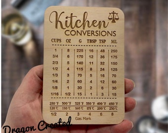 Wooden Kitchen Conversion Chart Magnet: Baking And Cooking Aid, Chef Gift