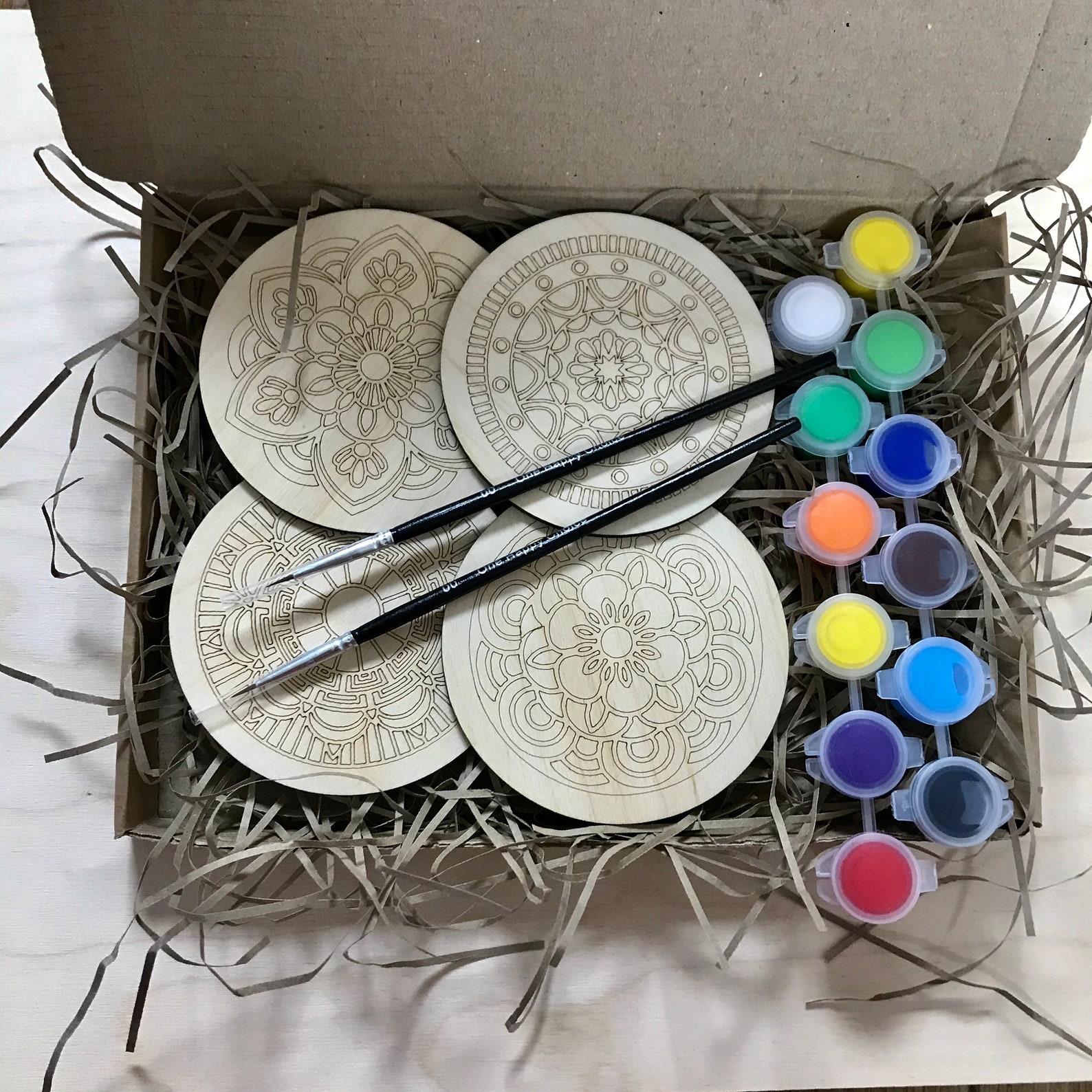 Paint Your Own Coaster Kit Mandalas Paint Kit Wooden DIY Etsy