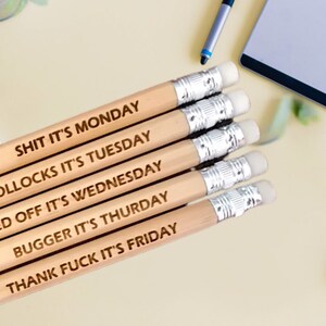 Rude Pencils, MATURE Office Joke Pencils, Days Of The Week, Desk Swear Word Pencils, Adult, Funny Office Novelty Gift, Set Of 5 Pencils. image 3