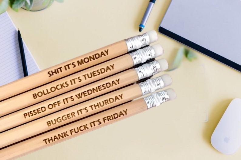 Rude Pencils, MATURE Office Joke Pencils, Days Of The Week, Desk Swear Word Pencils, Adult, Funny Office Novelty Gift, Set Of 5 Pencils. image 3