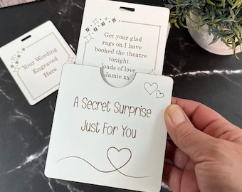 Secret Surprise Reveal, Wooden Card, Personalised Love Letter.