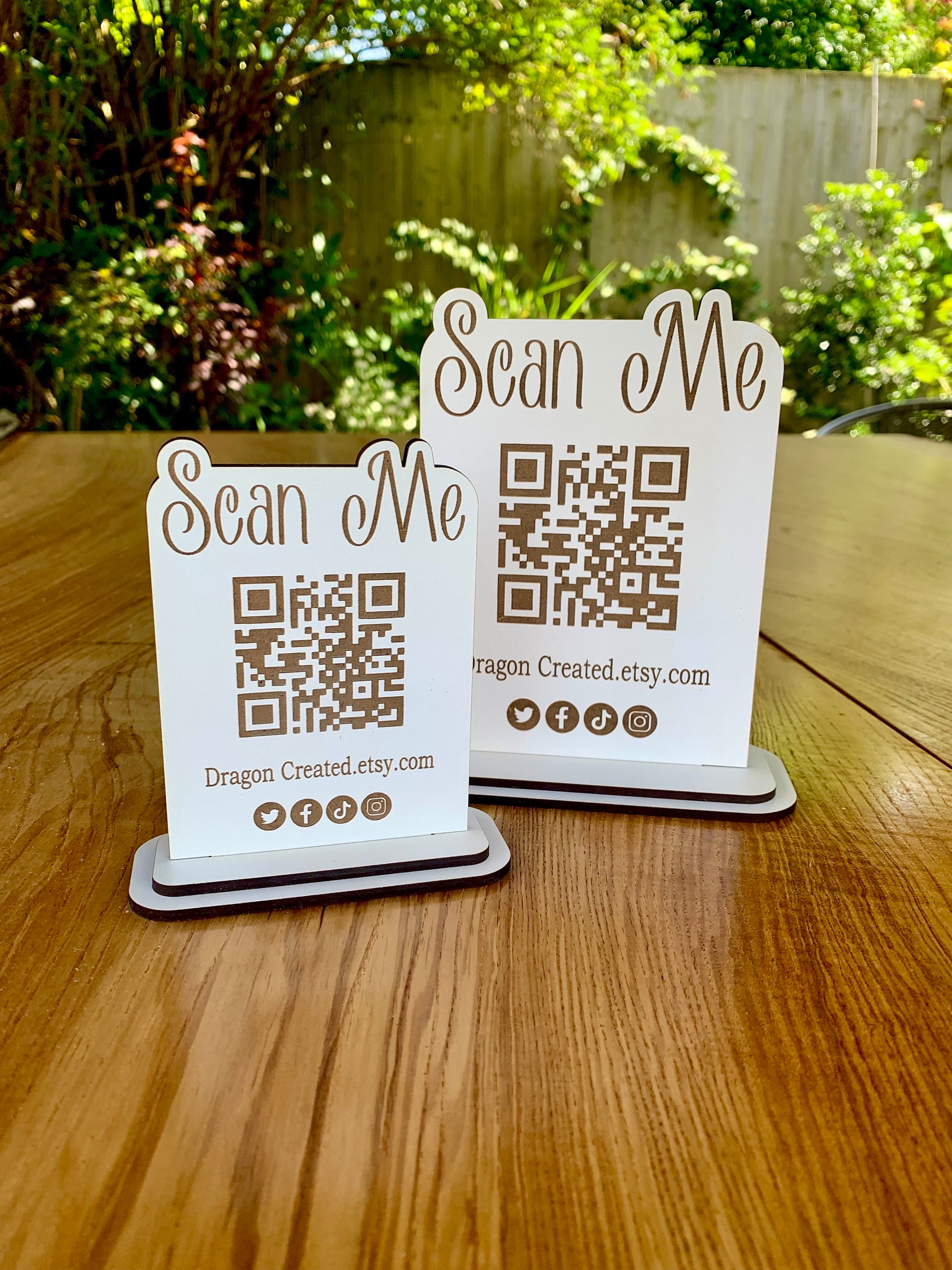 Personalised QR Code Table Sign: Laser Engraved Wooden Display