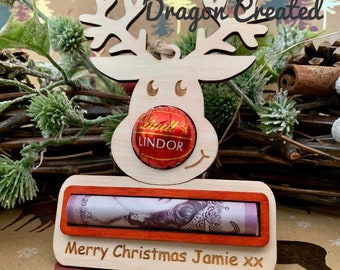 Personalised Reindeer Christmas Ornament: Lindor Chocolate & Money Holder