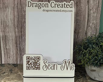 Custom QR Code Business A5 Leaflet Holder: Engraved Wooden Display, Craft Fair, Desk