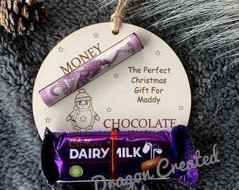 Personalised Christmas Money & Chocolate Holder: Engraved Wood Bauble