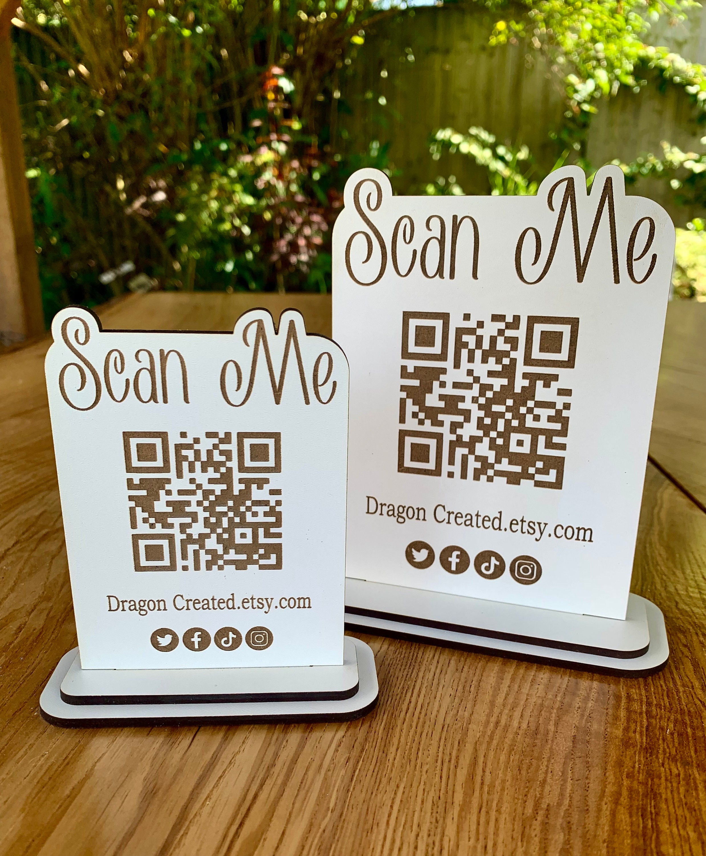Personalised QR Code Table Sign: Laser Engraved Wooden Display Stand ...