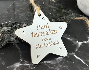Personalized Wooden Star Gift: Teacher to Student, End of Year