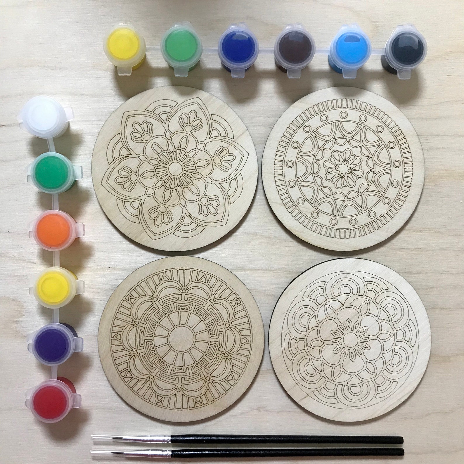 DIY Coaster Mandalas Paint Kit Wooden DIY Paint Kit Coaster Etsy