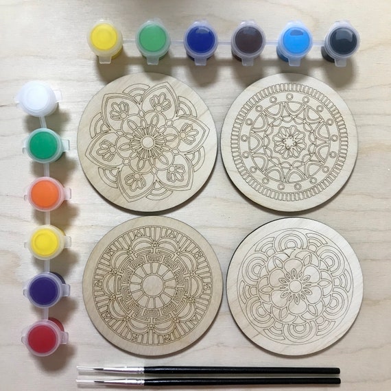DIY Coaster Mandalas Paint Kit, Wooden DIY Paint Kit, Coaster Painting Kit  for Adults, DIY Craft Paint Kit 