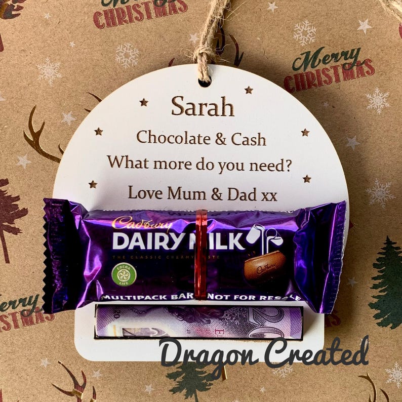 Chocolate Money Holder, Cash & Chocolate, Personalised Wooden Money