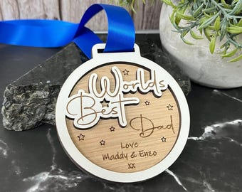 Worlds Best Dad, Birthday Fathers Day Wooden Medal, Award, Appreciation Medal, Trophy