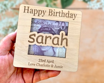 Personalised Birthday Money Holder: Wooden Cash Gift Envelope,