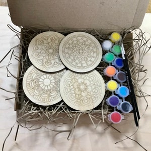 DIY Coaster Mandalas Paint Kit - Wooden DIY Paint Kit - Coaster Painting Kit For Adults - DIY Craft Paint Kit - Arts & Craft Gift