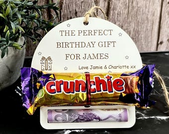 Personalised Birthday Chocolate & Money Holder, Wooden Cash Envelope, Children Gift