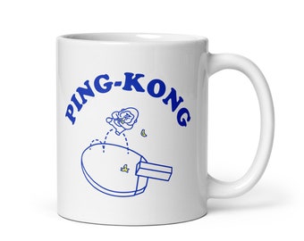 Ping Kong White Glossy Mug / Cute Ape Mug / Funny Table Tennis Mug / Funny Ape Mug/ Gift for Tennis Lover
