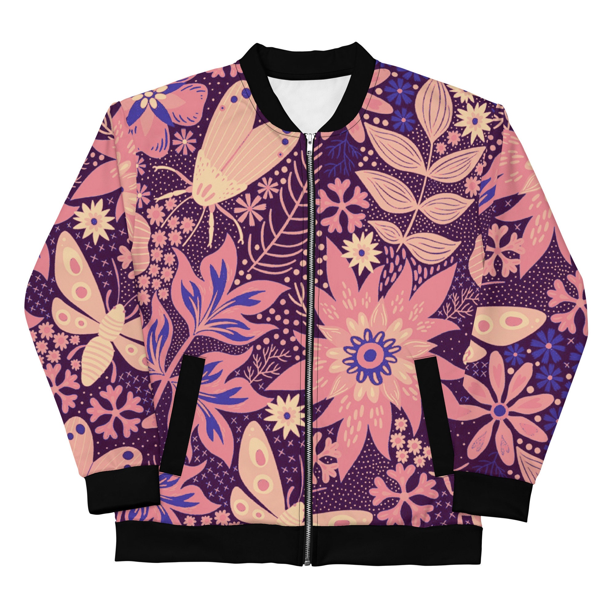 Dark Purple Floral Unisex Bomber Jacket 