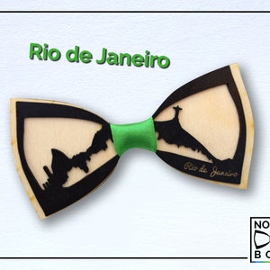 Wooden bow tie adult size Rio de Janeiro model, road trip collection, city, trip around the world, laser cut and engraved