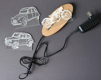 Lampa LED do samochodu i motocykla, fiat 500, 2cv, bmw, białe światło, dekoracja biurowa, ładowanie, cinquociento, minimalistyczna