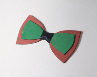 Adult size wooden bow tie, Kitsch internal model, laser engraved cut, green and red color, Father's Day, wedding
