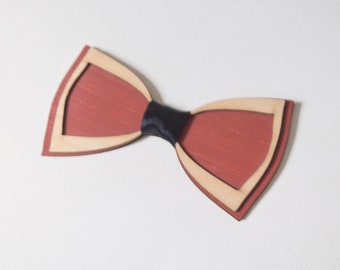 Wooden bow tie adult size, Frame model, laser engraved cut, burgundy and beige color, Father's Day, wedding, Christmas