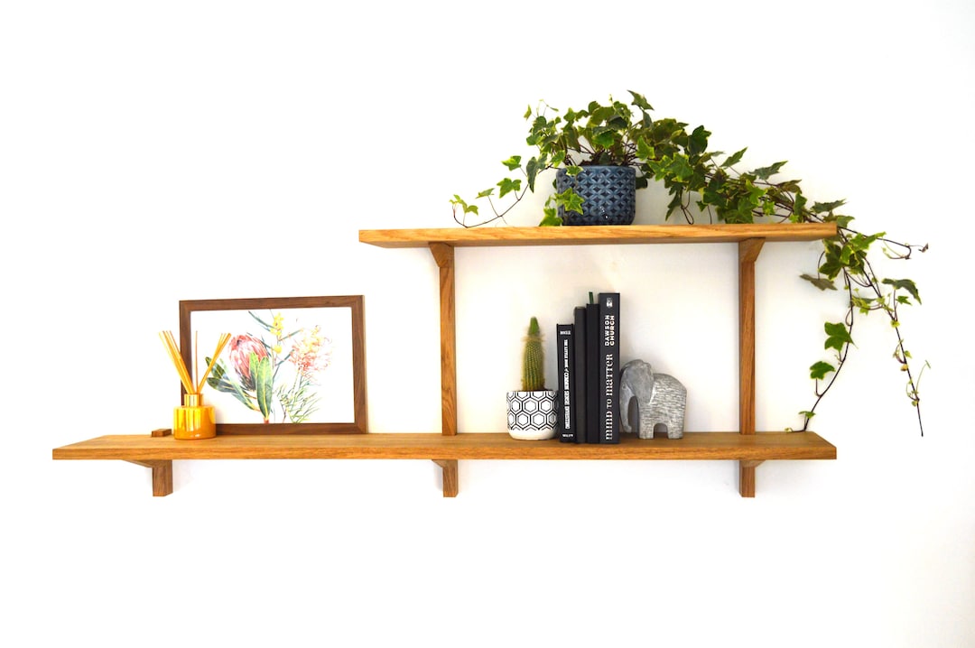 Split Level Wall Mounted Oak Shelf/wall Mounted Bookshelf/shelf and