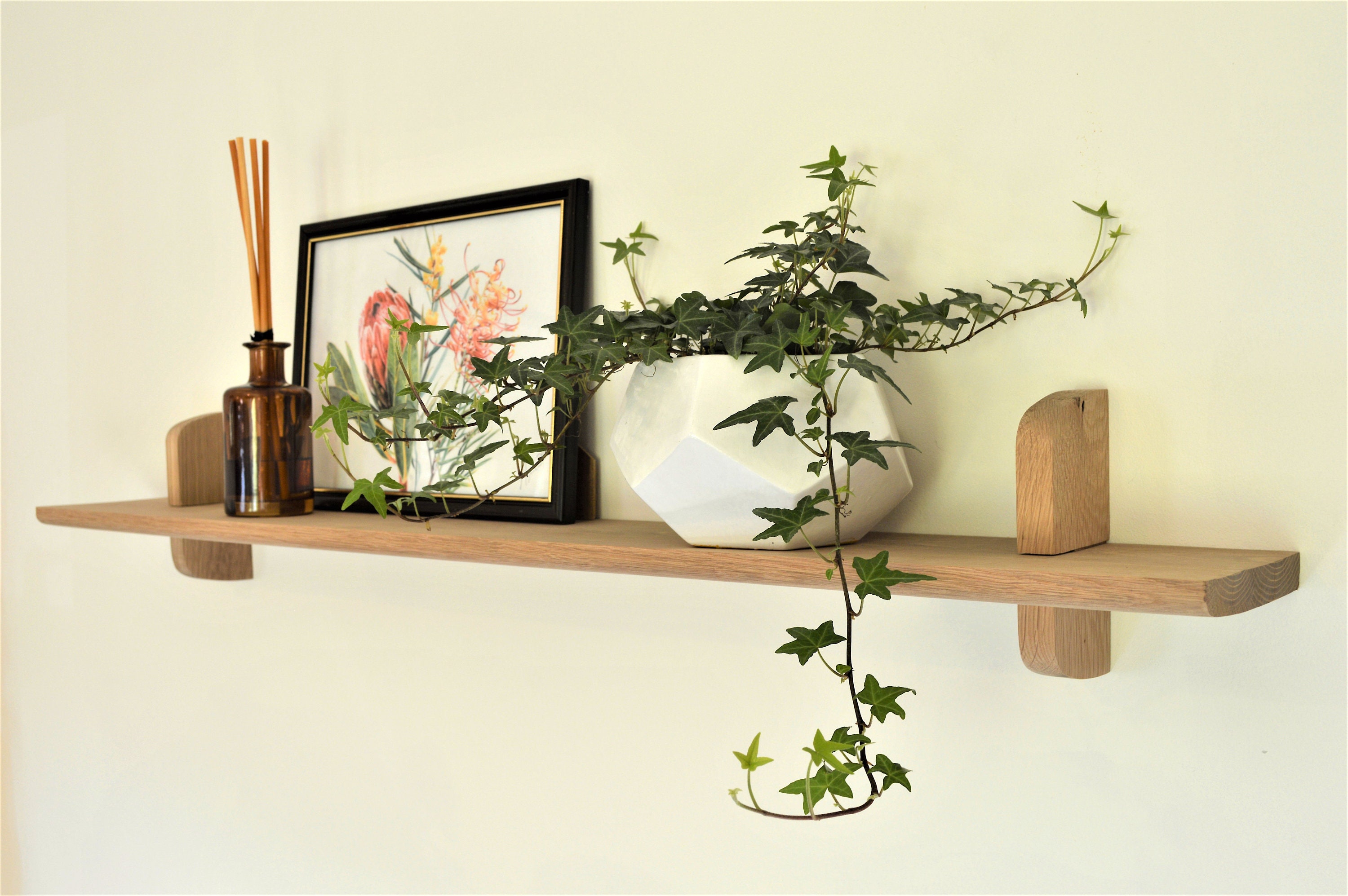 Single Wall Mounted Oak Shelf/wall Mounted Bookshelf/shelf and Brackets