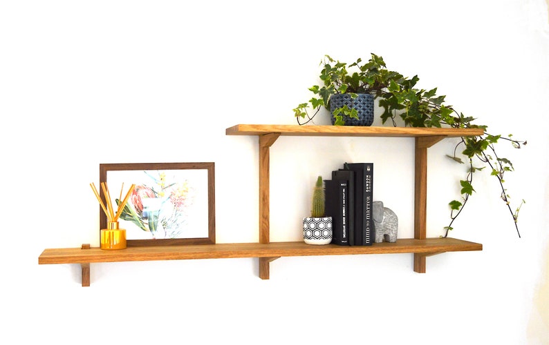 Split Level Wall Mounted Oak Shelf/wall Mounted Etsy