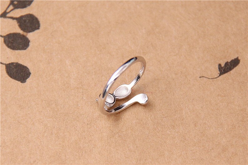 Adjustable cat ring with cat/'s head and tail. Sterling ring Handmade cat animal jewelry