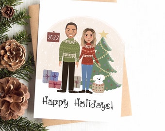 Ritratto di Natale, ritratto di famiglia personalizzato, biglietto di buone feste, ritratto di coppia, decorazioni natalizie, illustrazione digitale, idea regalo di Natale