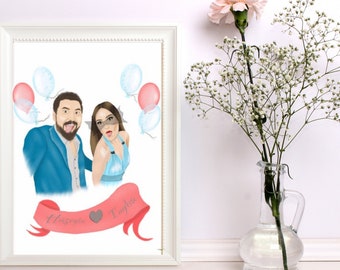 Couple Portrait, Gift For Couple, Gift For Him, Couples Gift, Anniversary Portrait, Custom Portrait, Digital Couple Illustration, Birthday..