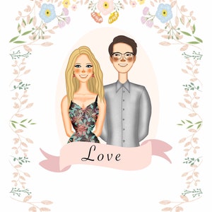 Couple Portrait, Cartoon Portrait, Custom portrait, Portrait From Photo Digital, Gift For Couple, Anniversary Portrait, Couple Wall Art.